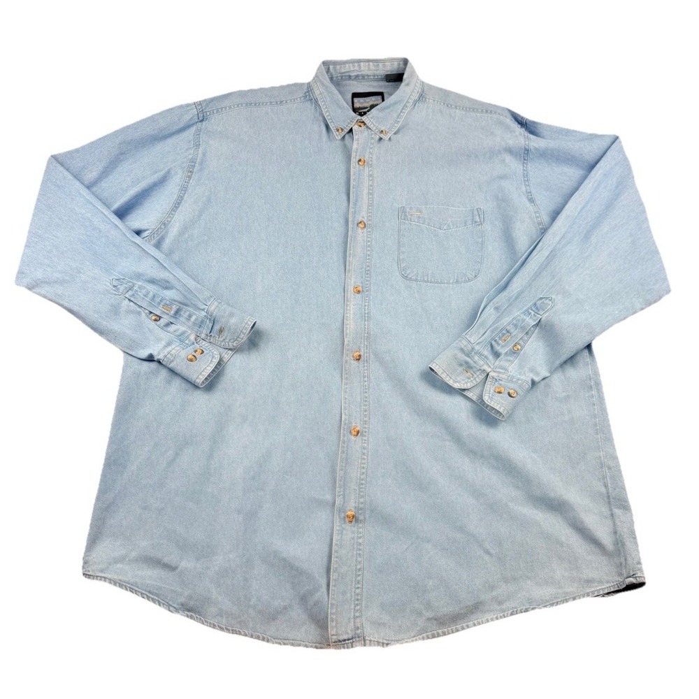 Sandy River Men's XLT Blue Denim Button Down Shirt EUC